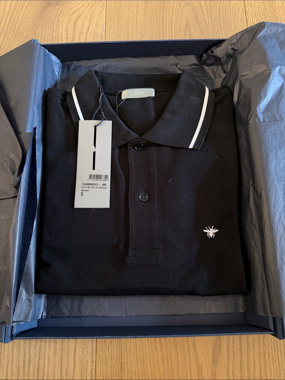 Dior Black Polo with White Collar Stripe New With Tags and Box